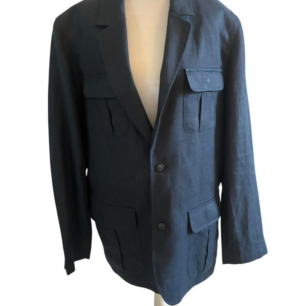 VTG LL Bean LINEN Jacket Men 42 Reg Field Safari Chore Coat Blazer Elbow Patches - Picture 6 of 16